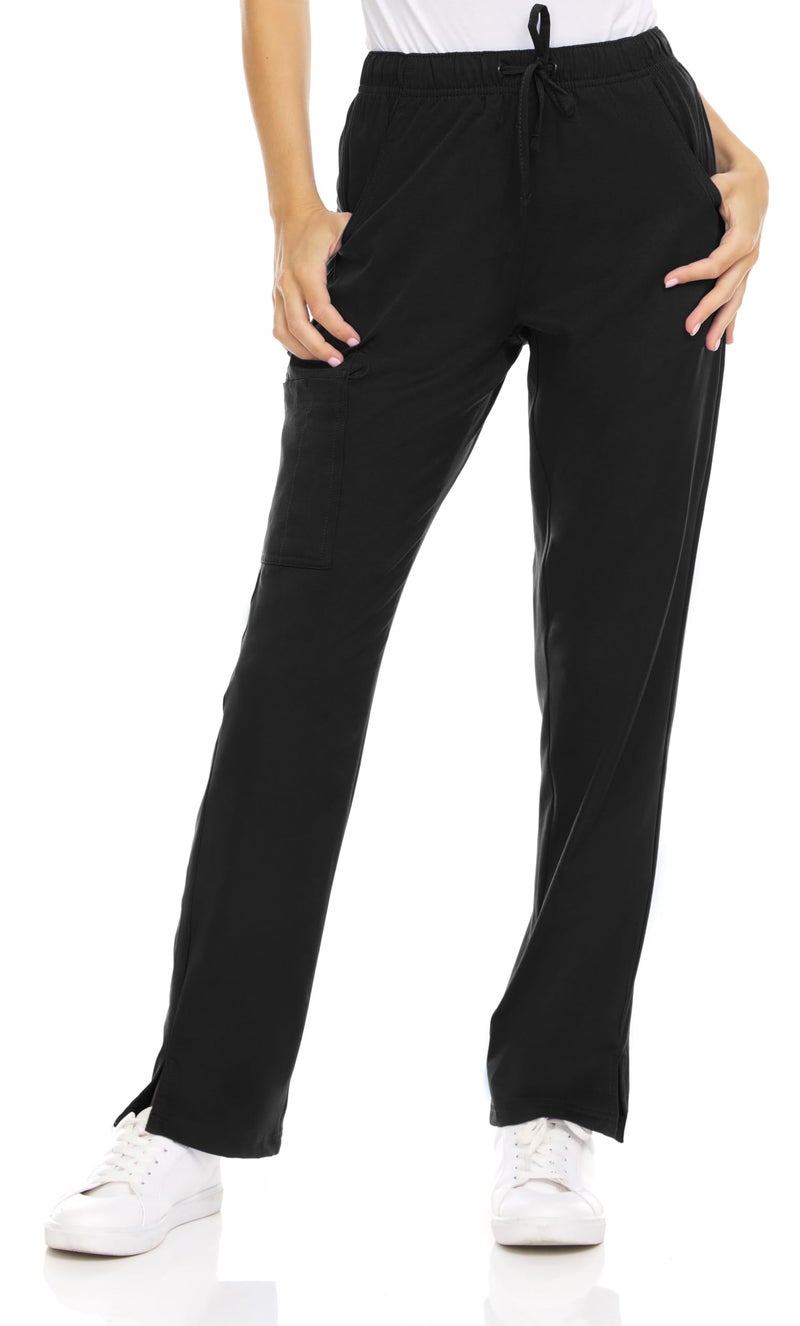 MediChic Women's 6-Pocket Scrub Pants â€“ Cargo Straight Leg, 4-Way Stretch, Anti-Wrinkle, Flex Fabric Black - Image 1